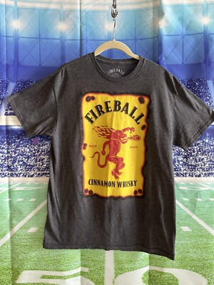Fireball Whisky Men's T-shirt M Medium Gray Tee Red Hot Shots Short Sleeve