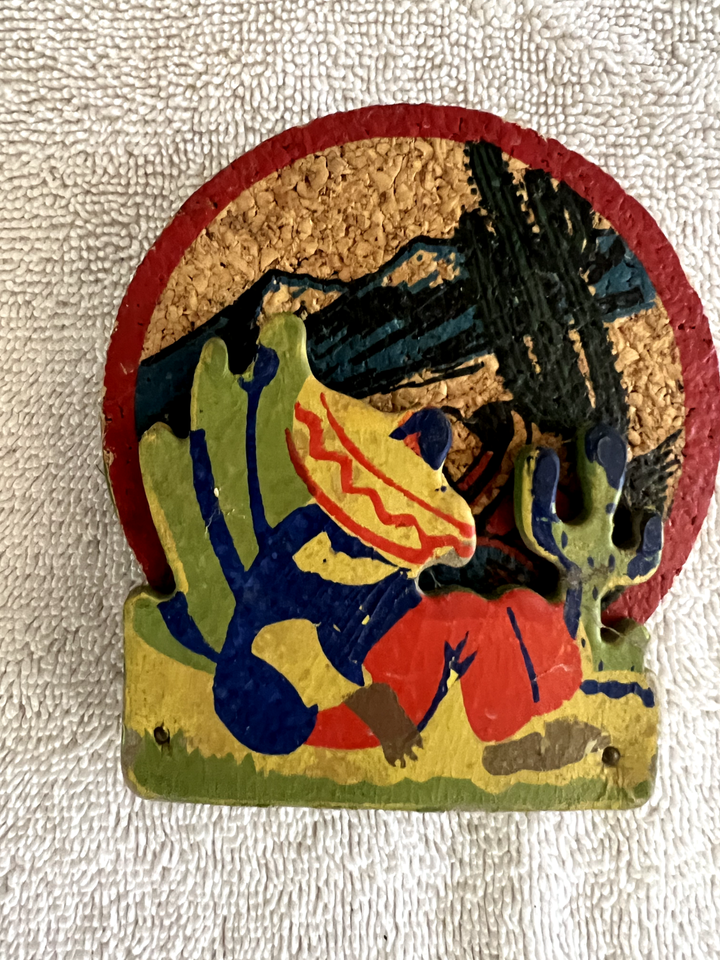 Vintage Mexican Folk Art sleeping Mexican Coster holder with 5 cork