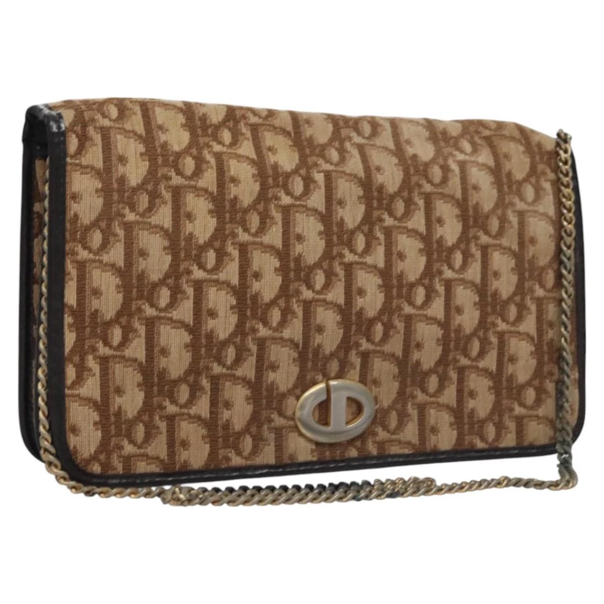 Sac bandoulière Christian Dior trotteur toile chaîne marron or authentique BD118