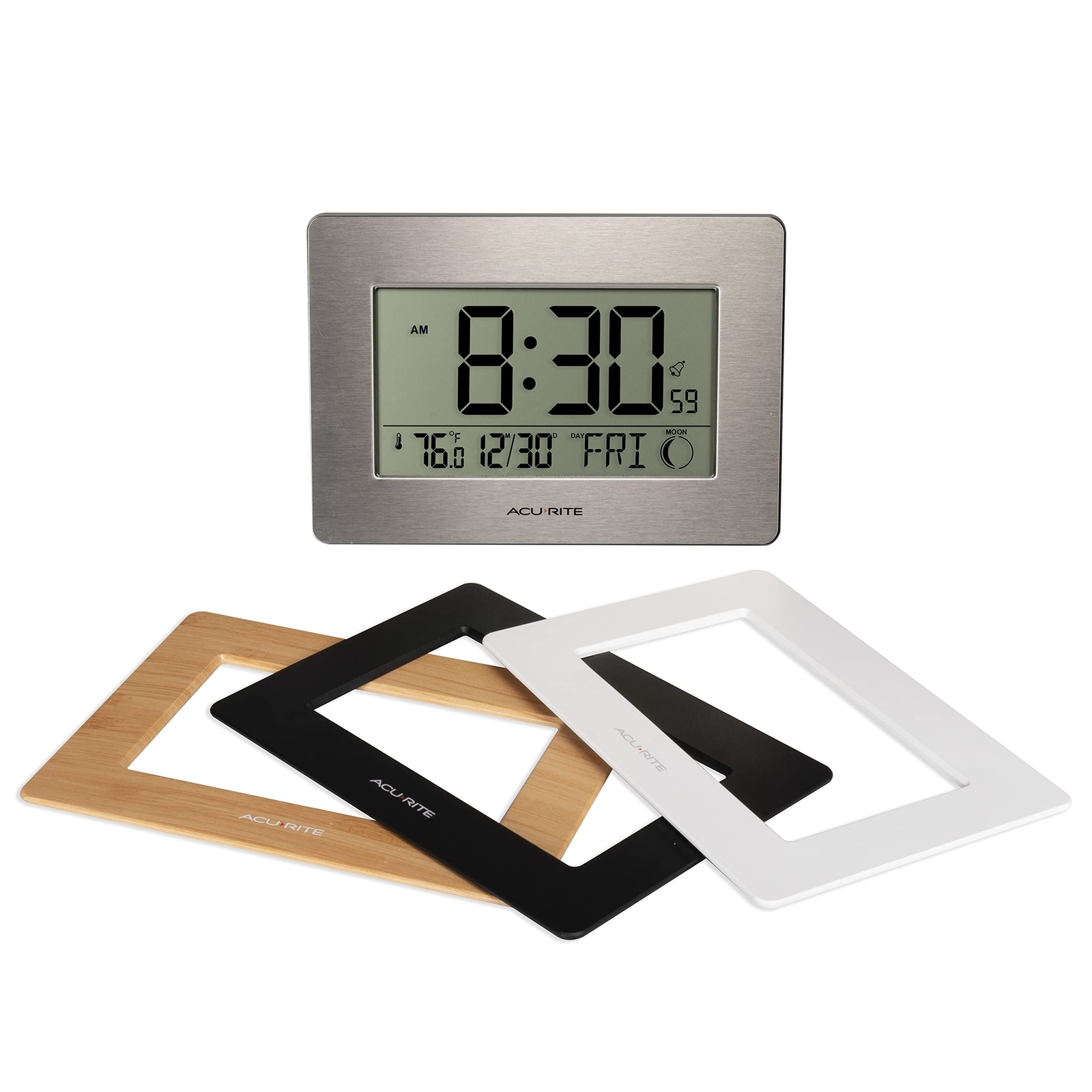 WIRELESS DIGITAL WALL/TABLETOP CLOCK WITH 4 INTERCHANGEABLE PLASTIC FRAMES STAIN