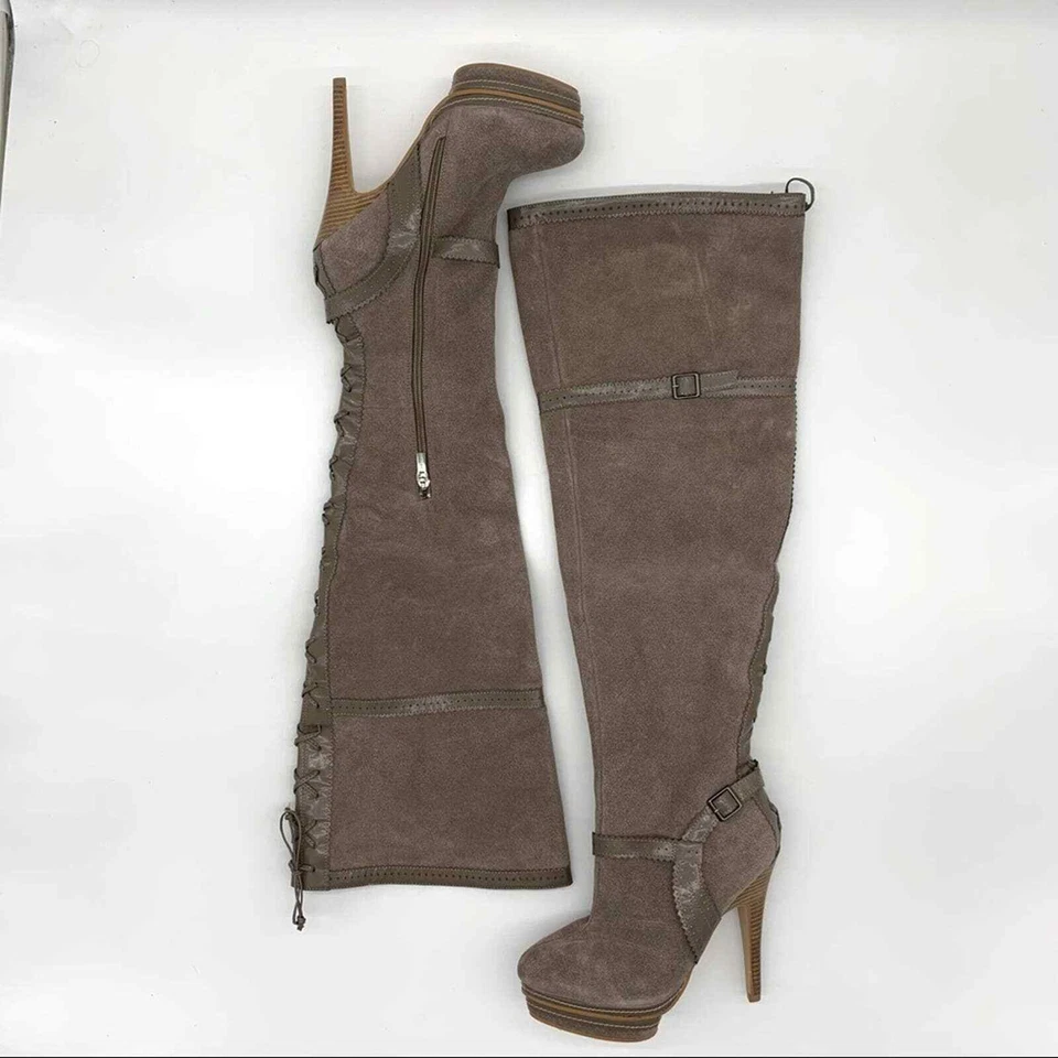 Botas de cuero grises hasta el muslo Colin Stuart-7.5B Foto 3 de 4