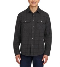 Chaps Men's Regular Fit Knit Flannel Shirt, Black, Size L
