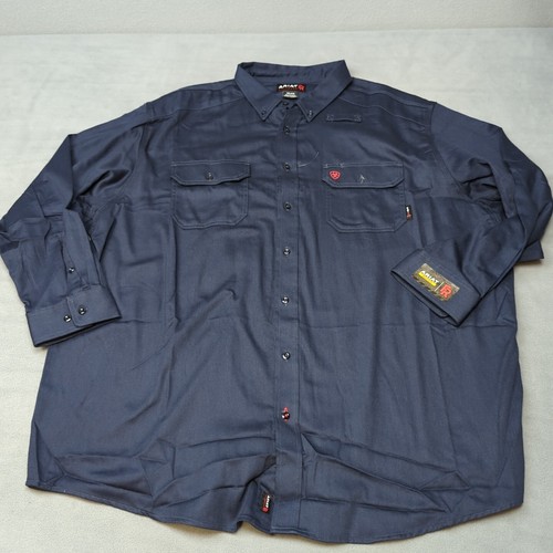 Ariat FR 4XL Men’s Work Shirt Blue Solid Long Sleeve Button Down CAT2 2112 NEW