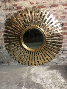 Glace / miroir soleil style art déco en bois sculpté doré Diam. 124 cm 80'S