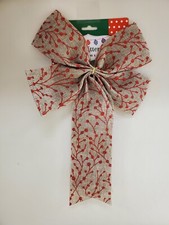Burlap Christmas Bow with Glitter 10" x 16"