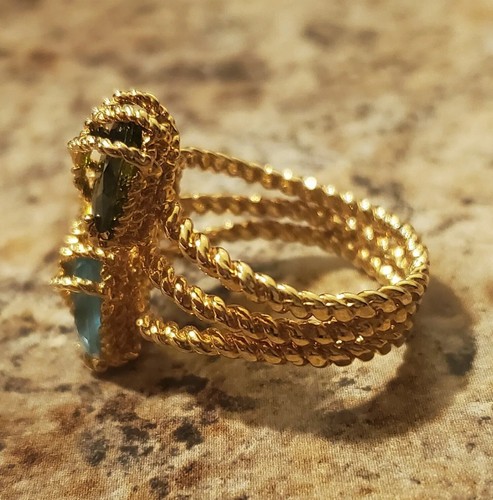 Bague de costume triple bande or 24 carats pierres précieuses simulées allure scintillante taille 8 🔥🔥 - Photo 9/23