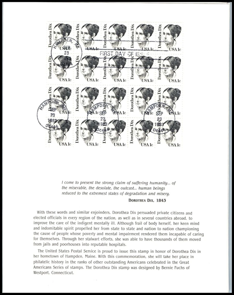 1983 Dorothea Dix 2c Great Americans Sc 1844 ceremony program Hampden Maine - Image 4 of 4