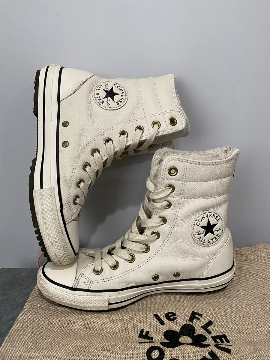 CONVERSE Chuck Taylor All Star HI RISE White Cream Leather - Size US 7.5 | eBay