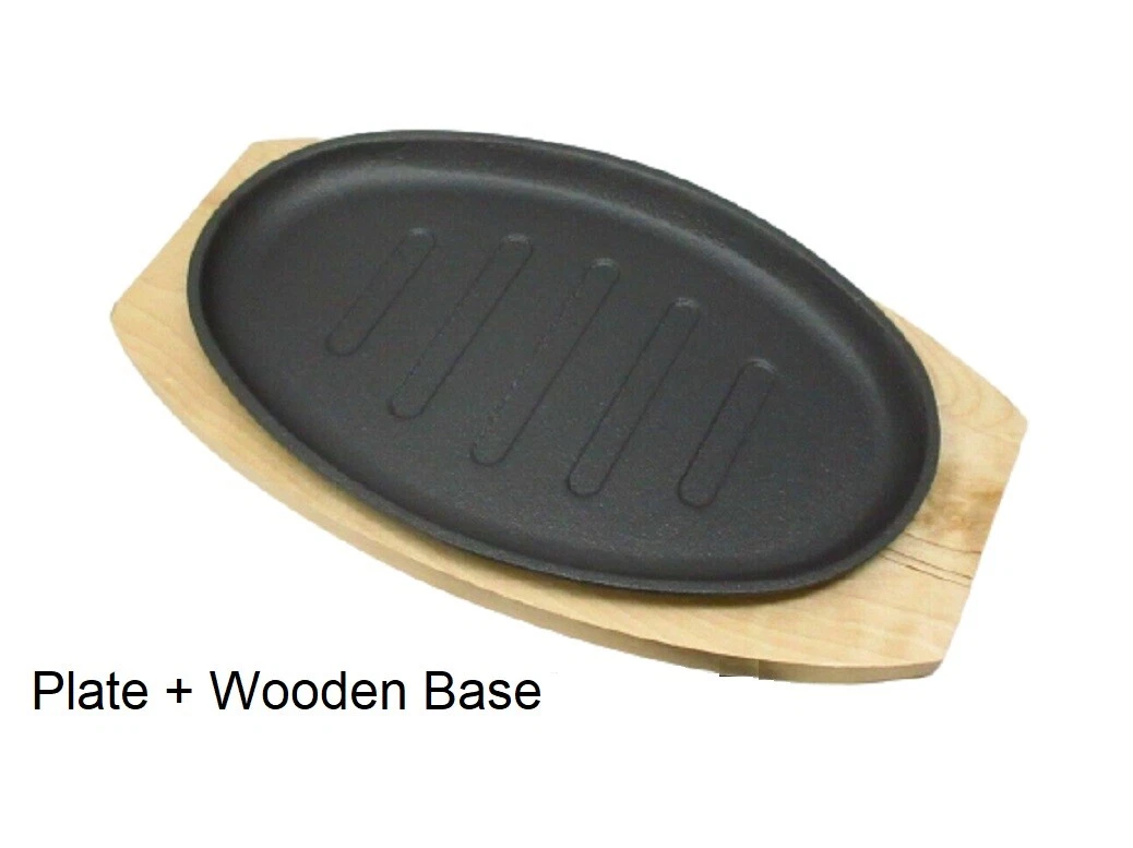 Steak Sizzle Plate Cast Iron Sizzling Plate Oval Base Handle