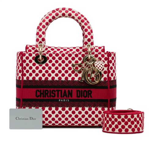 CHRISTIAN DIOR Red Medium DiorAmour Dots Lady D Lite Shoulder Bag