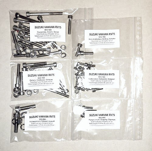 Visserie inox moteur Suzuki VanVan RV75 finition haut de gamme pour moto 1972