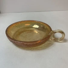 Jeannette Glass Louisa Floragold Nappy One Finger Handle Candy Nut Dish Orange