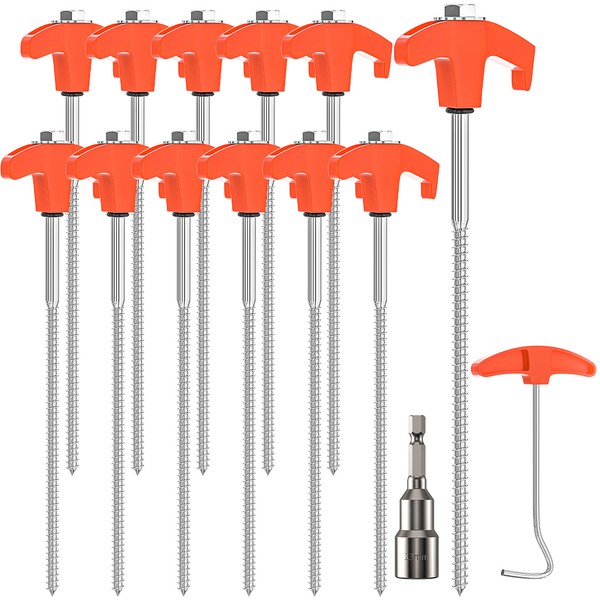 12X Zelt Heringe Stahl Schraubheringe Robuste ErdnäGel Gewinde FüR Camping 25Cm-image