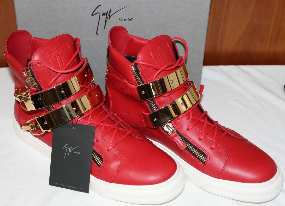 Giuseppe Zanotti London TR Uomo Red Leather Gold Ski Buckle Giuseppe Zanotti London TR Uomo Red Leather Gold Ski Buckle