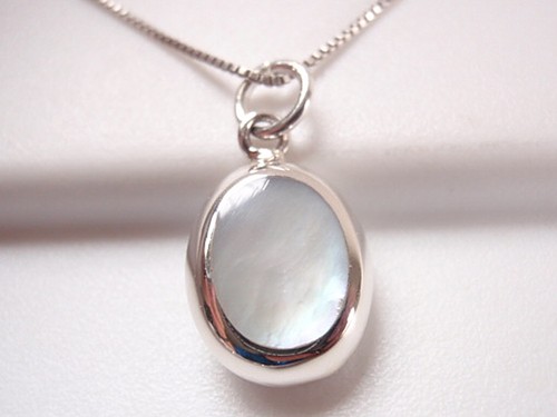 Reversible Blue Green Turquoise Mother of Pearl 925 Sterling Silver Oval Pendant - Picture 2 of 3