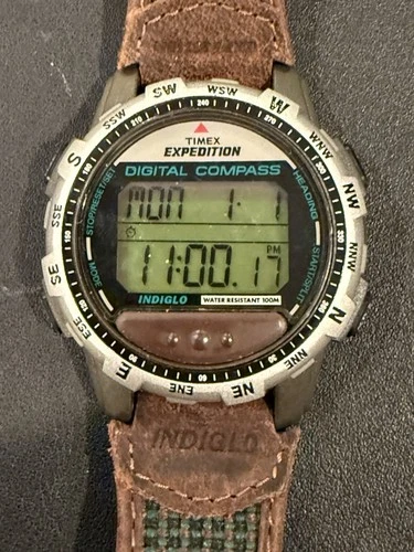 Vintage! Timex Expedition T77862 Men's Digital Compass Watch Indiglo