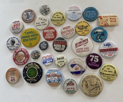 Lot of 30 1960s 70s WI Vintage Buttons Pins Pinback Political Misc Chippewa