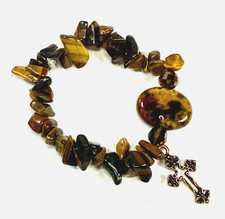 Tiger's Eye Bracelet w/ Copper Cross size Small gift boxed