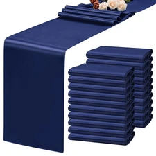 20 Pack Satin Table Runner 12 x 72 Inch Navy Blue Table Runner fit Rectange a...