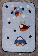 Parent's Choice Blue Baby Blanket Airplane Helicopter Car Stars Clouds 30" x 45"