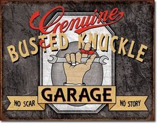 Blechschild Genuine Busted Knuckle   Zapfsäule Werkstatt Garage Retro 40x30cm