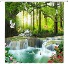 Waterfall Shower Curtain Nature Scenic Forest 70"W X 70"L Pack of 1 Green