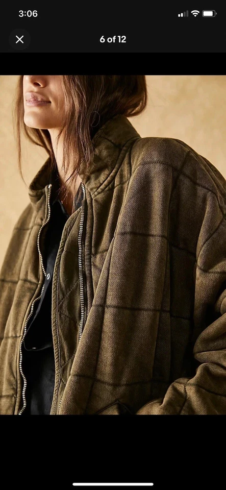 Chaqueta Militar Bombardero Acolchada Free People Dolman Talla L Verde Oliva Boho Retro Foto 4 de 4