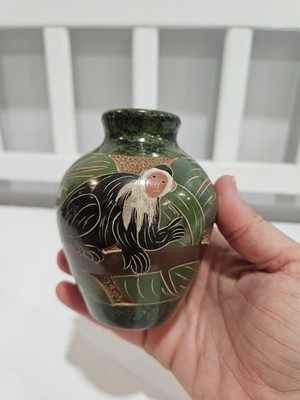 Handcarved NICARAGUA San Juan de Oriente Art Pottery Monkey Vase Vessel 4''