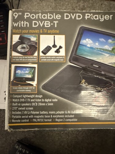 Zennox Portable DVD Player 9" Swivel Screen- Never Used. Charger, Tv Aerial - Picture 8 of 16