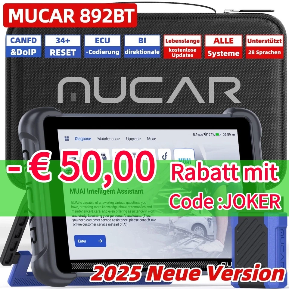 2025 MUCAR 892BT KFZ Diagnosegerät Auto OBD2 Scanner 34+ Dienstleistungen NEW