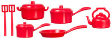 Red Kitchenware Pots & Pans Set, Dolls House Miniature, Kitchen