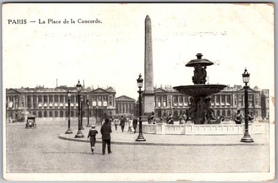 Antique Postcard Place DE LA Concorde and Luxor Obelisk Paris, Fr 1910s