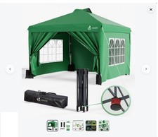 Vounot 3x3m Pop up Gazebo w/Central Lock, Sides, Waterproof Garden Marquee Green