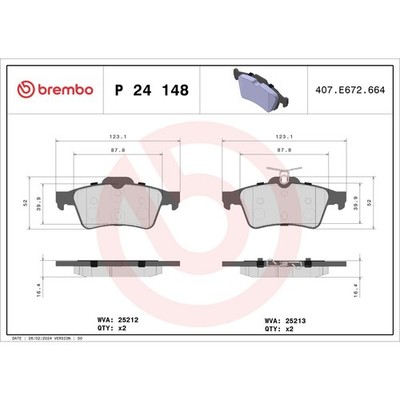 Bremsbelagsatz BREMBO P 24 148, Hinten