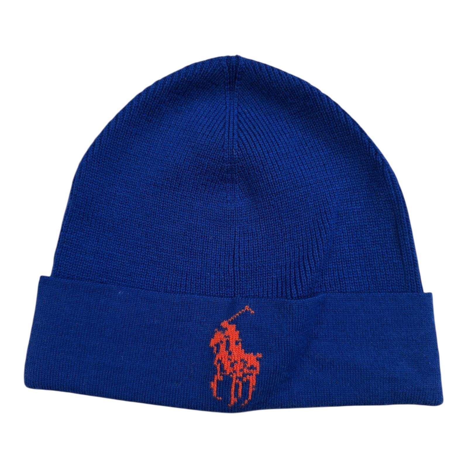 Polo Ralph Lauren Cappello Berretto Berretto Blu Lana Merino Maglia Ricamato Pony Uomo