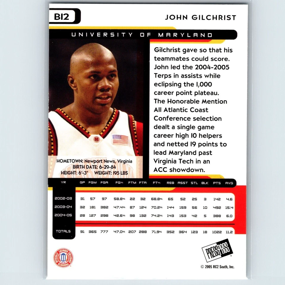 2005-06 Press Pass - John Gilchrist - Maryland Terrapins - Image 2 of 2