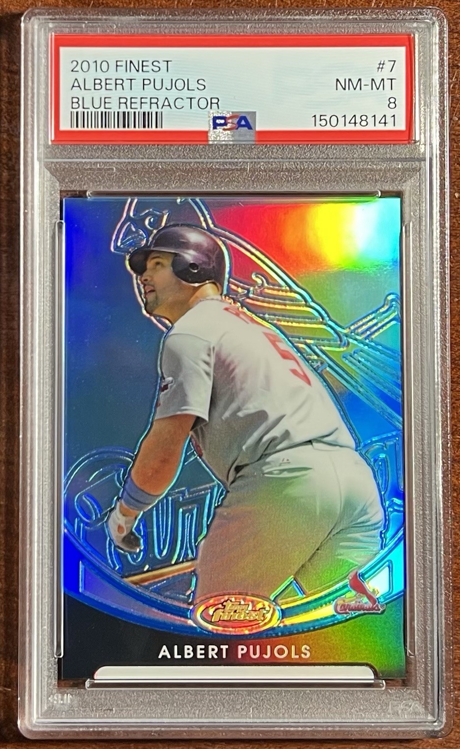 2010 Topps Finest Albert Pujols💪BLUE REFRACTOR🌈PSA 8🚨Rare🔥/299
