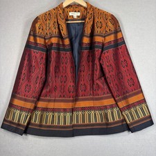 Coldwater Creek Jacket Womens 8 Open Front Tapestry Metallic Boho