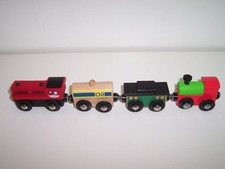Maxim Wooden 4 Piece Train Lot Engine Oil Tanker Caboose Fits BRIO Thomas