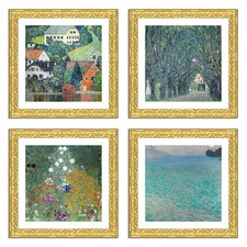 4 Quadri su Pannello Effetto Materico con Cornice in legno, G. Klimt