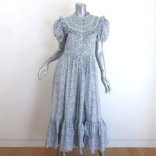 Doen Jolie Puff Sleeve Maxi Dress White/Blue Floral Print Cotton Size Small