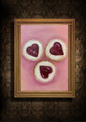 Marmelade gefüllt Herz Keks Ölgemälde Original Leinwand