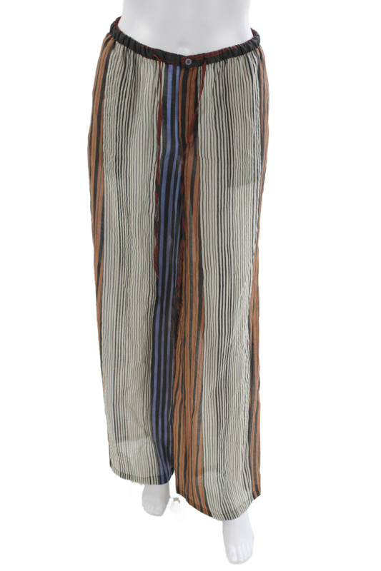Zara Unisex Pants Beige Striped Boho Lyocell Blend Button Closure Size S