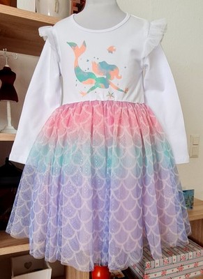 Kids Girls Party Dress Mermaid Costume Size 128 Tulle Tutu Birthday