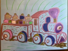 Expressionism 8x10 Child's Toy Train Acrylic Painting Original Handmade Art