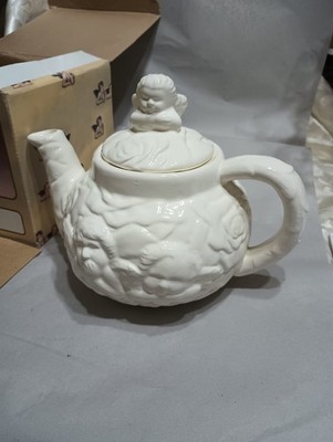 World Bazaar Rose Cherub Collection Porcelain Teapot W/Design Of Cherubs And...