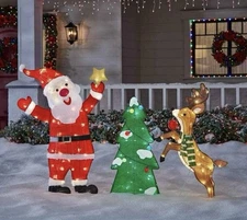 Home Accents 3-Piece LED Santa, Deer, and Tree Holiday Yard Sculpture 135 Light