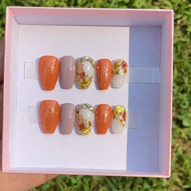 Fall Nails Short Coffin 10p W Full Kit