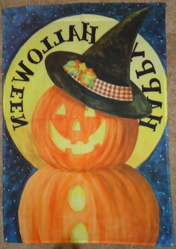 Happy Halloween Pumpkin w/Witch's Hat Decorative Art Flag 28" x 40" NEW - Picture 2 of 2