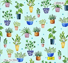 FROGS AND FRONDS SMALL CONTAINER PLANTS QT TURNOWSKY FABRIC PRICED  1/2 YD